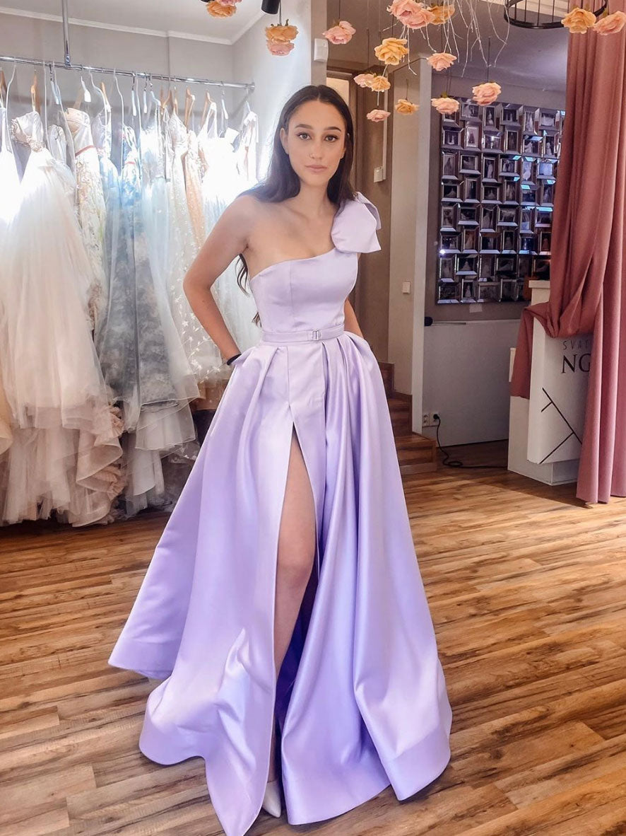 Simple purple satin long prom dress simple evening dress