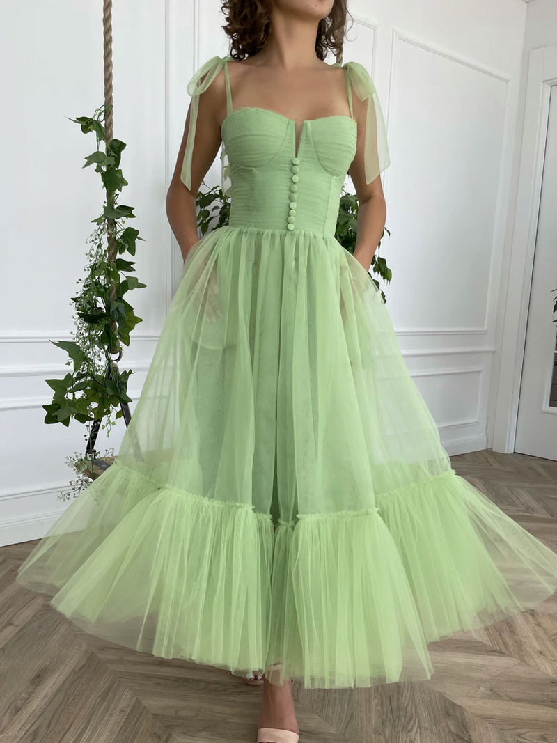 Simple green tea length prom dress, green evening dress toptby Simple green tea length prom dress, green evening dress toptby