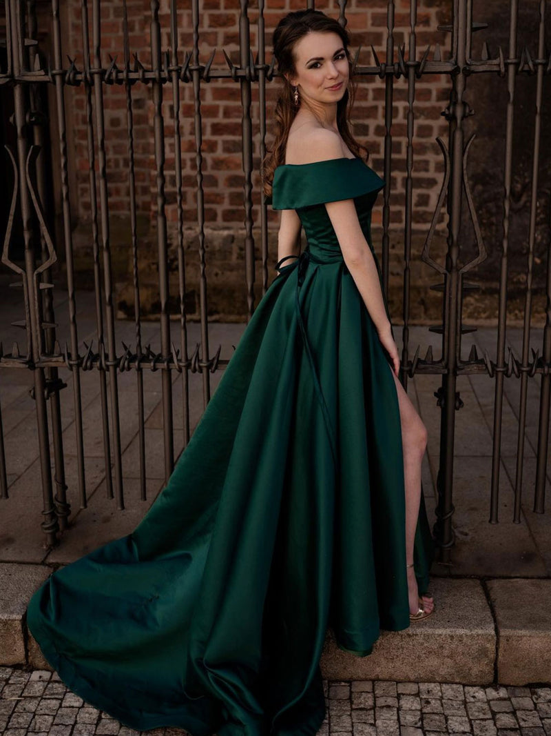 Simple green off shoulder satin long prom dress, green evening dress toptby Simple green off shoulder satin long prom dress, green evening dress toptby