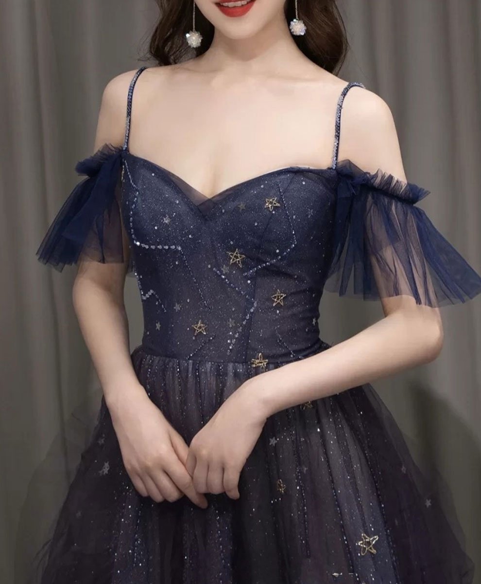 Dark starry sky purple tulle long prom dress purple evening dress toptby Dark starry sky purple tulle long prom dress purple evening dress toptby