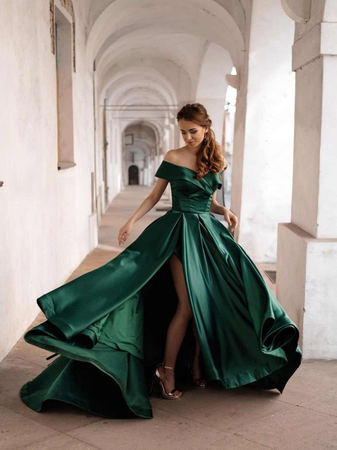 Simple green off shoulder satin long prom dress, green evening dress toptby Simple green off shoulder satin long prom dress, green evening dress toptby