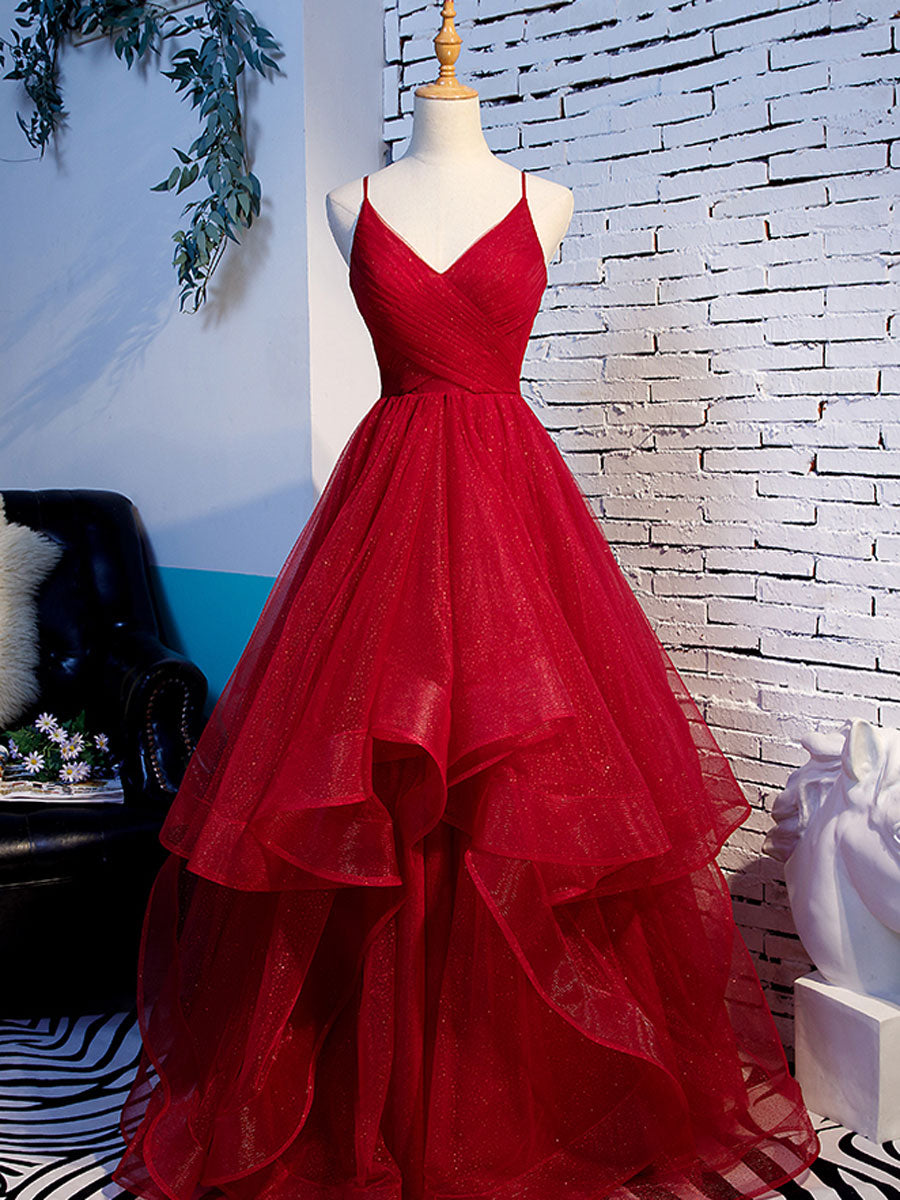 Burgundy v neck tulle long prom dress, burgundy tulle formal dress toptby Burgundy v neck tulle long prom dress, burgundy tulle formal dress toptby
