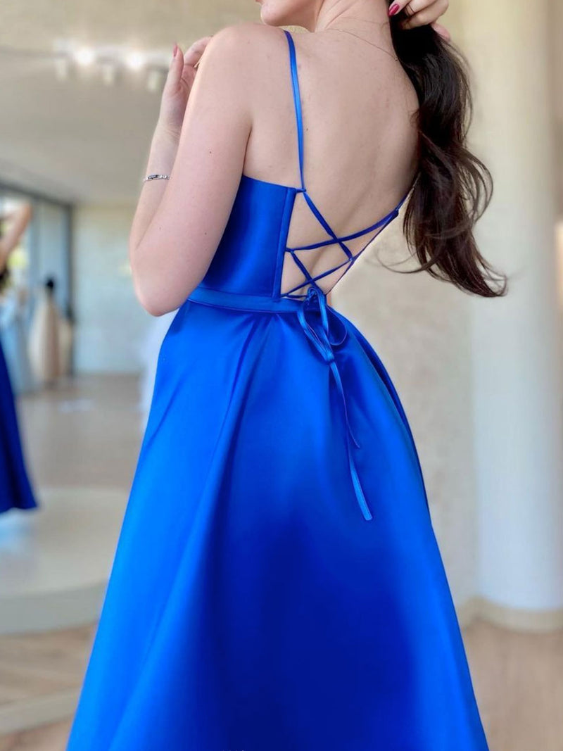 A Line Blue Satin Long Prom Dresses, Black Formal Dresses toptby A Line Blue Satin Long Prom Dresses, Black Formal Dresses toptby