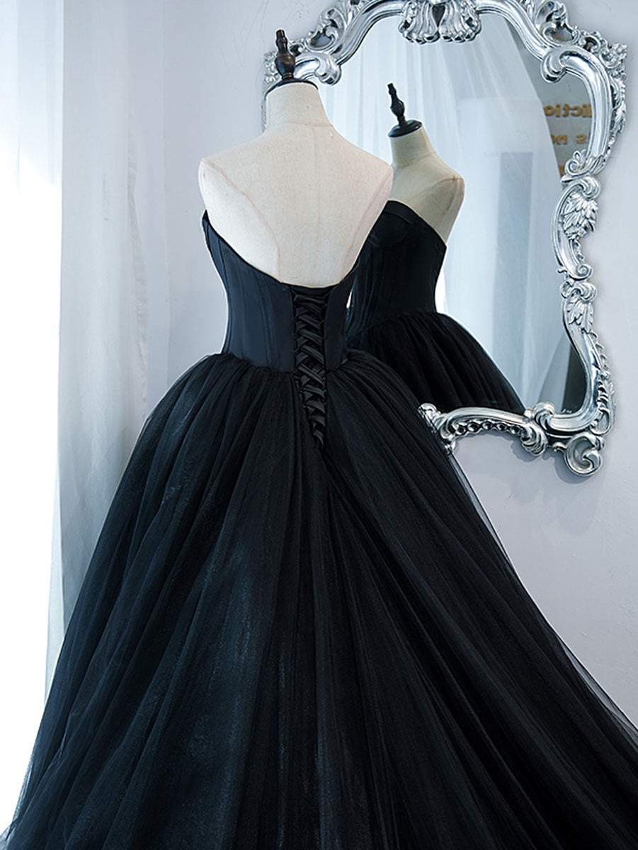 Black tulle long prom dress, black tulle formal dress