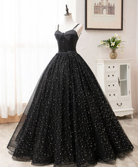 Black sweetheart tulle long prom dress black evening dress