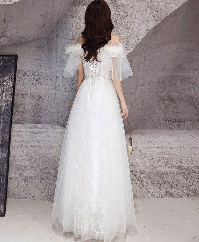 White sweetheart tulle prom dress white formal dress