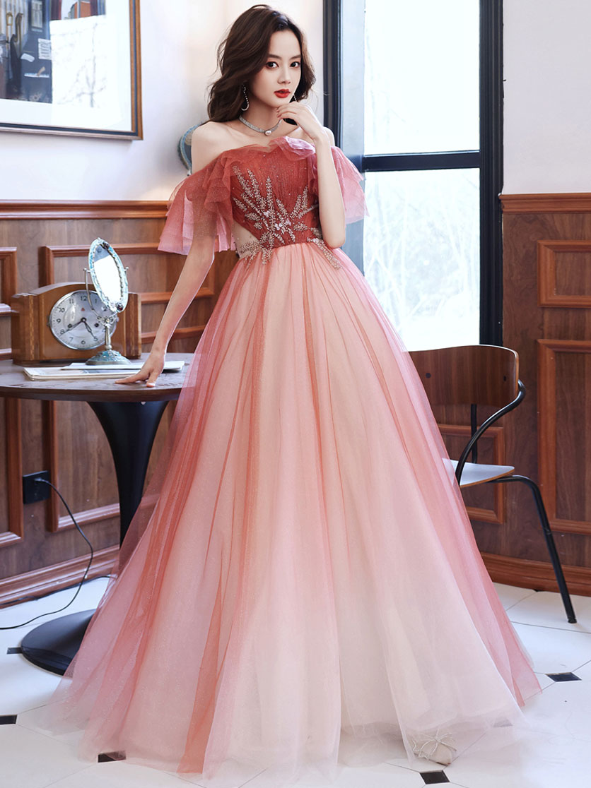 Burgundy tulle long prom dress, burgundy tulle formal dress toptby Burgundy tulle long prom dress, burgundy tulle formal dress toptby
