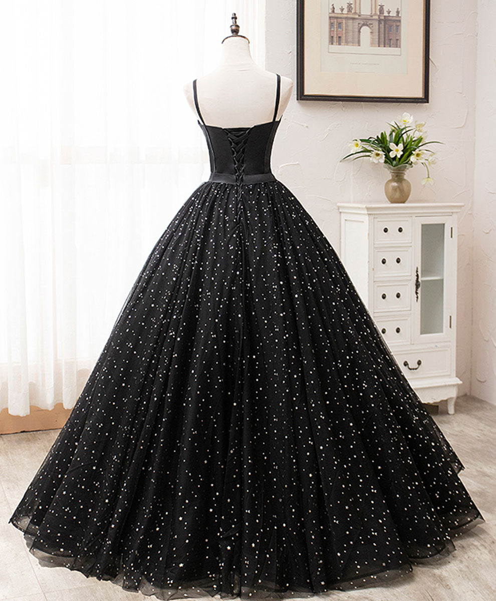 Black sweetheart tulle long prom dress black evening dress