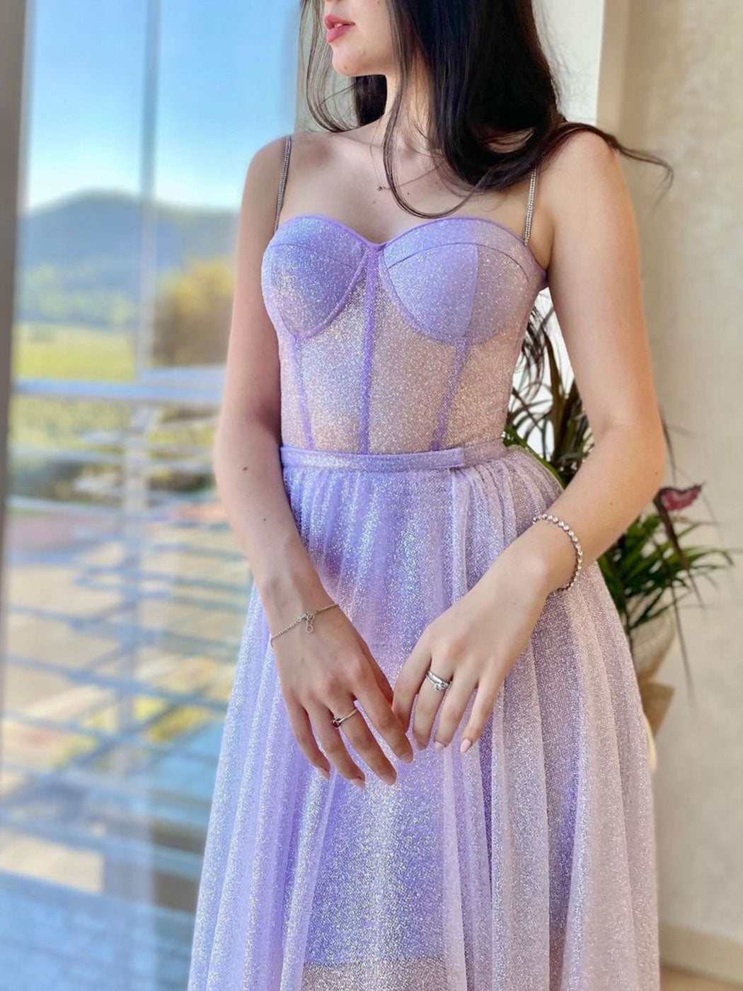 A-Line Purple Tulle Long Prom Dress, Purple Tulle Formal Evening Dress
