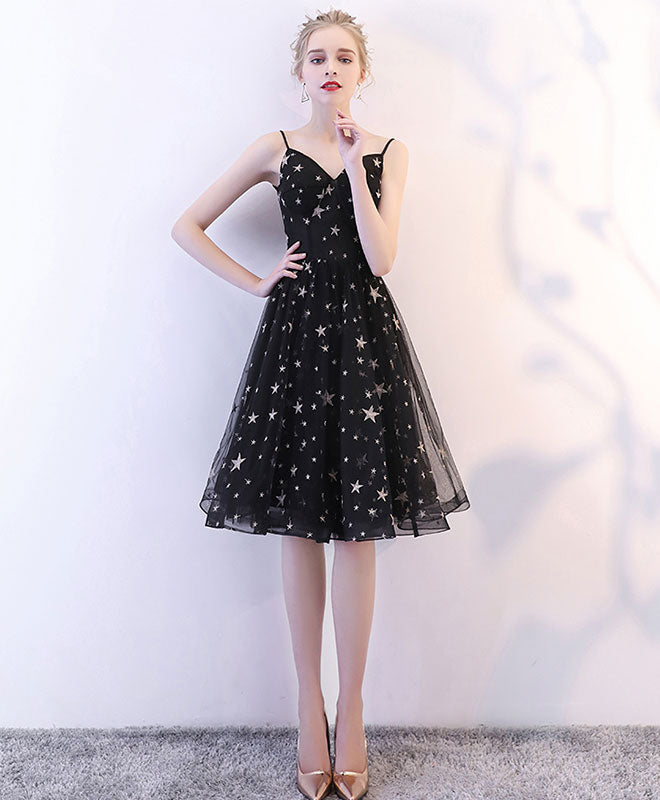 Black tulle lace short prom dress, black tulle homecoming dress