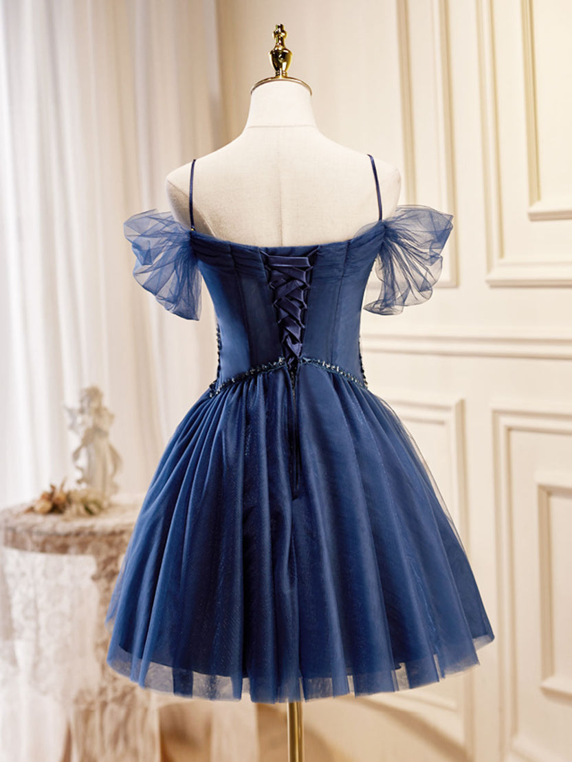 Dark Blue A-Line Short Prom Dresses, Dark Blue Homecoming Dress – toptby