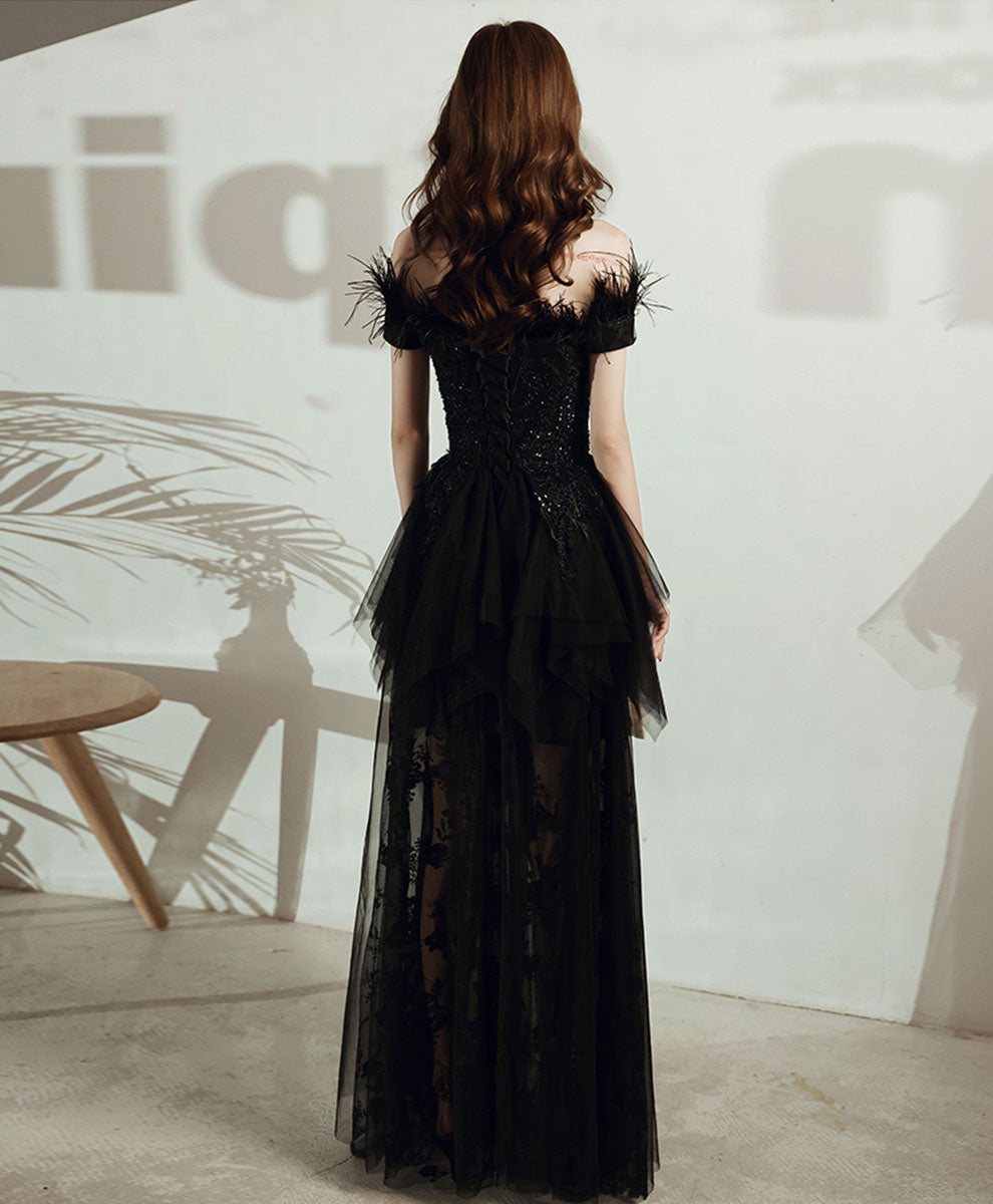 Black tulle lace long prom dress black tulle lace evening dress