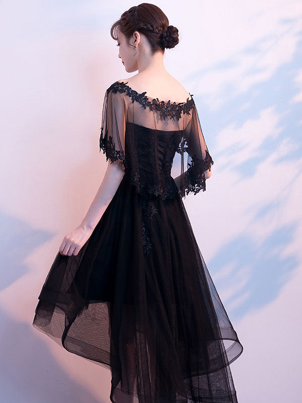 black homecoming dress long Black tulle lace short prom dress, black homecoming dress – toptby