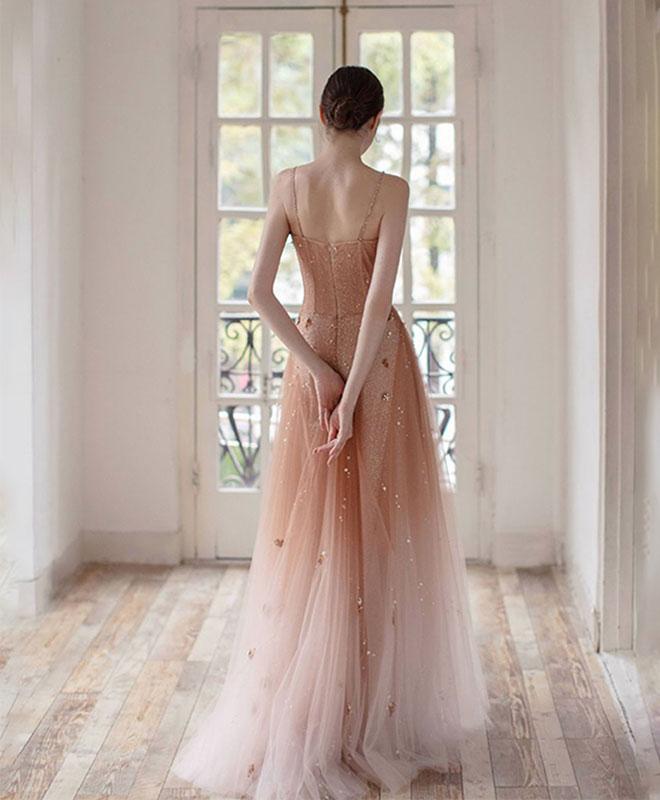 Unique v neck tulle long prom dress, tulle formal dress