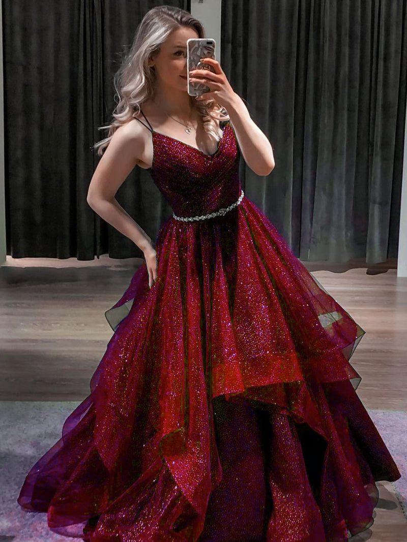 Dark blue tulle sequin long prom dress blue formal dress