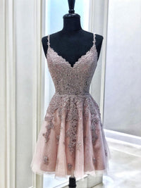 Cute tulle lace short prom dress, tulle lace homecoming dress