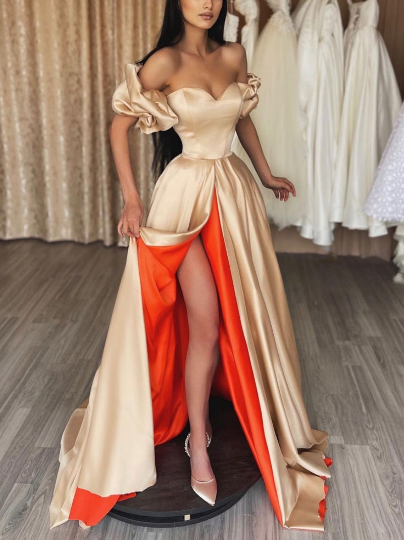 Champagne satin long prom dress, champage evening dress toptby Champagne satin long prom dress, champage evening dress toptby