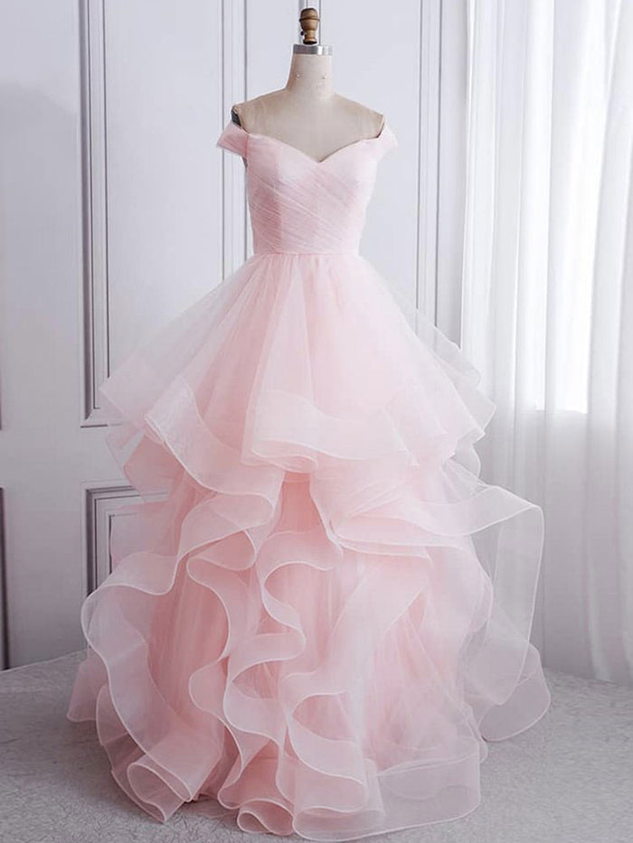 Pink sweetheart tulle long prom dress pink formal dress