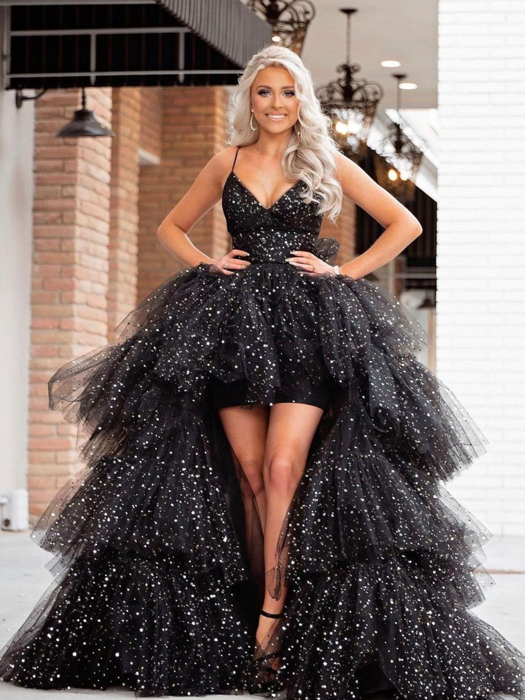 Black v neck tulle long prom dress, black tulle formal dress toptby Black v neck tulle long prom dress, black tulle formal dress toptby