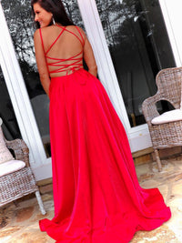 Red satin long prom dress red long evening dress