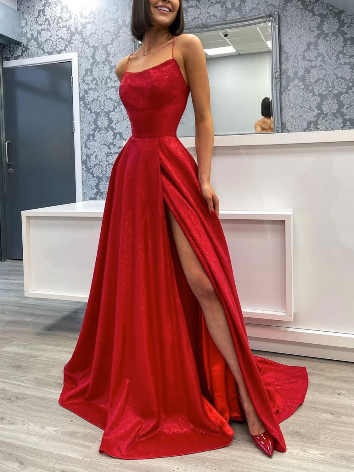 Simple burgundy prom store dress