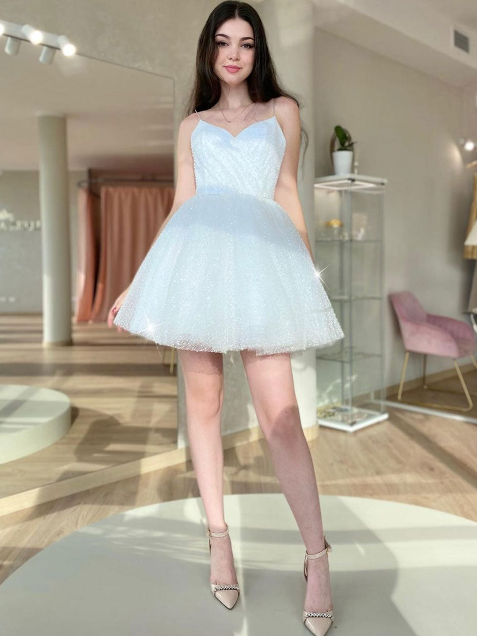 White Short Prom Dresses, White Mini Puffy Homecoming Dresses toptby White Short Prom Dresses, White Mini Puffy Homecoming Dresses toptby