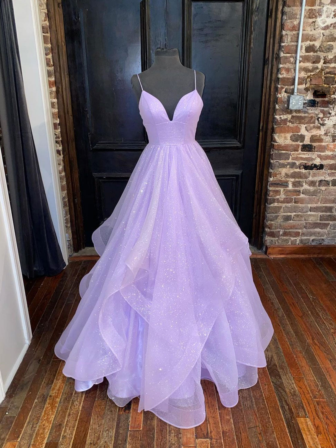 High Low V Neck Layered Purple Tulle Long Prom Dresses, High Low Lilac –  abcprom