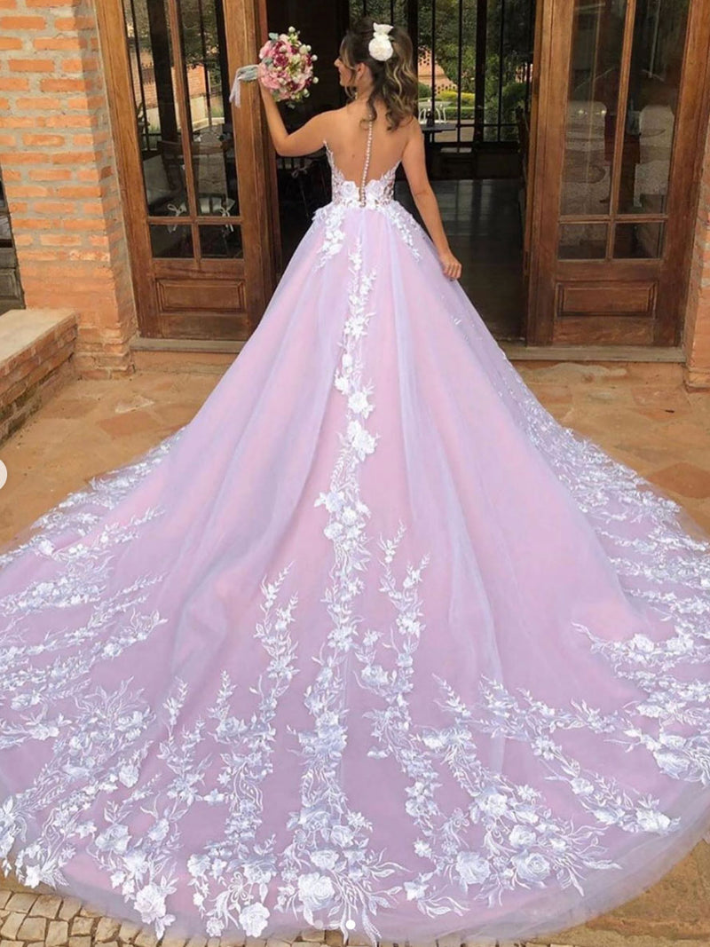 Unique tulle lace long prom dress, tulle lace long wedding dress