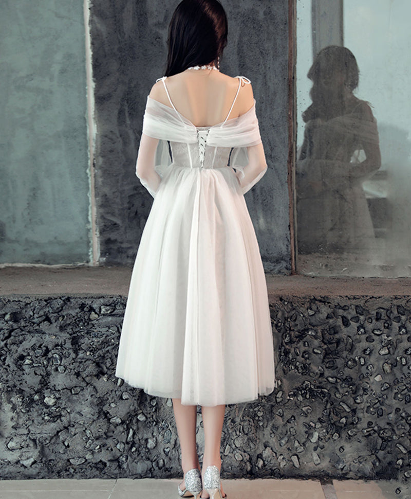 White sweetheart off shoulder tulle short prom dress