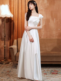 Simple white satin long prom dress, white long bridesmaid dress toptby Simple white satin long prom dress, white long bridesmaid dress toptby