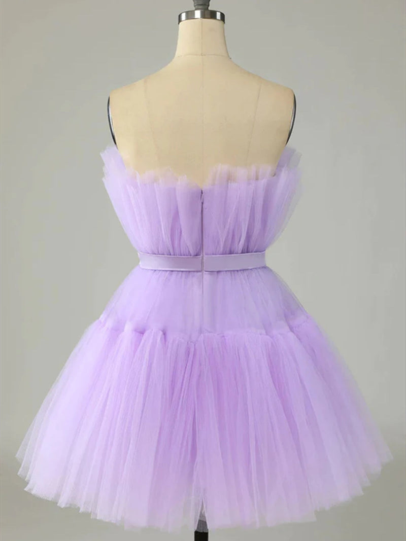 Purple tulle short prom dress purple formal homecoming dress