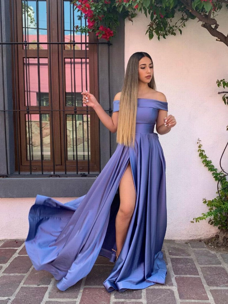 Simple off shoulder purple long prom dress, purple evening dress toptby Simple off shoulder purple long prom dress, purple evening dress toptby