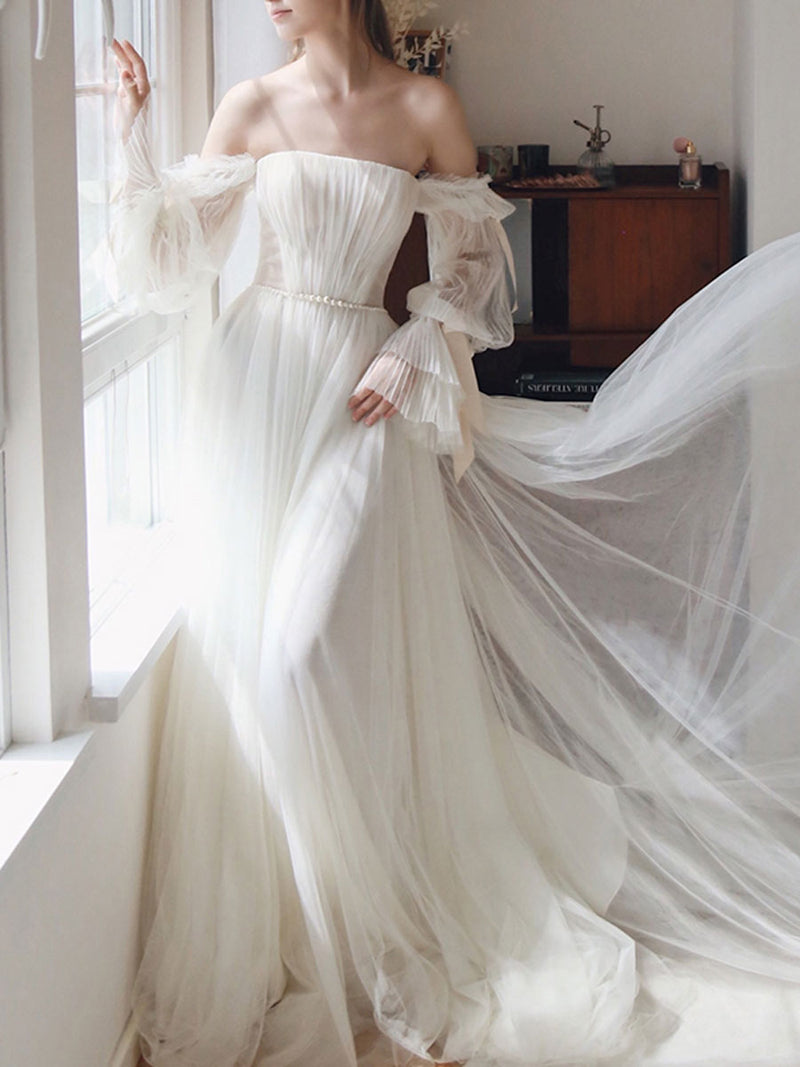 Simple white chiffon long prom dress, white chiffon evening dress toptby Simple white chiffon long prom dress, white chiffon evening dress toptby