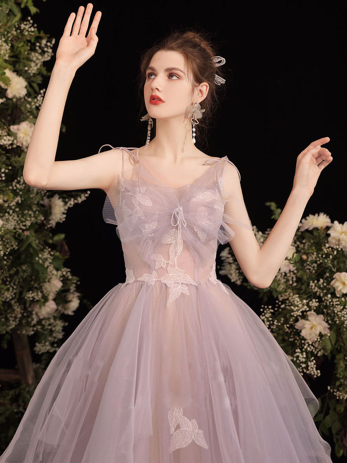 Pink tulle lace long prom dress, tulle formal dress