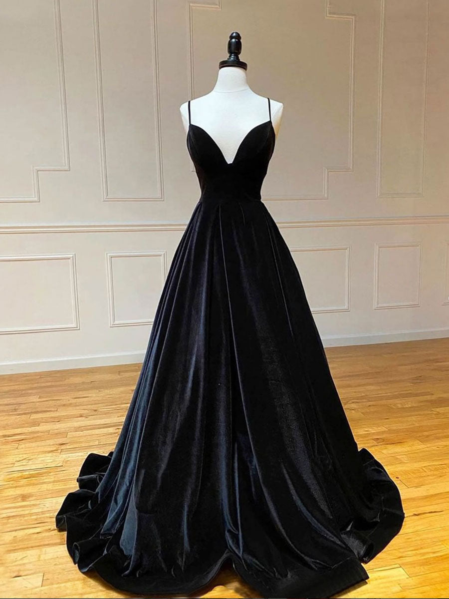 Black velvet long prom dress, black evening dress Black velvet long prom dress, black evening dress