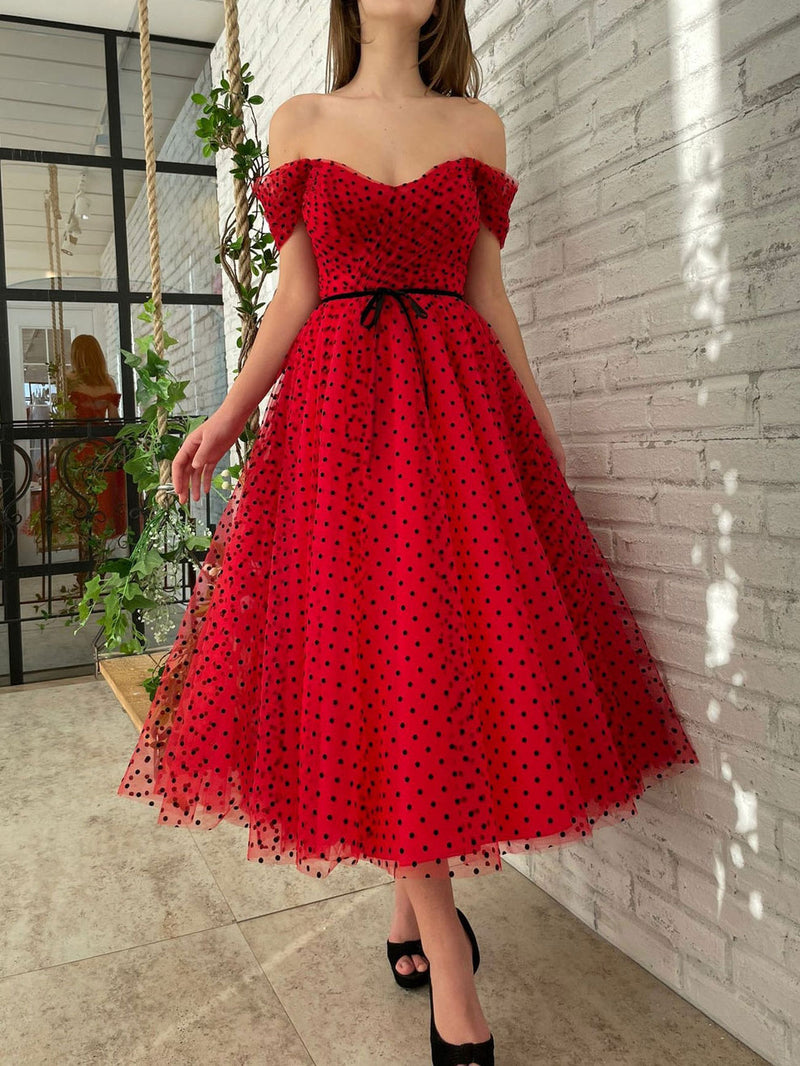A line Off Shoulder Burgundy Prom Dresses, Tea Length Burgundy Homecom toptby A line Off Shoulder Burgundy Prom Dresses, Tea Length Burgundy Homecom toptby