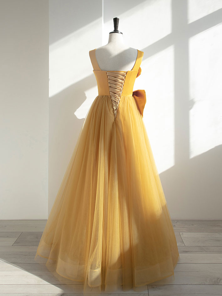 yellow tulle prom dress Yellow Tulle A-line One Shoulder Lace Prom Dresses, Evening Dresses, MP719