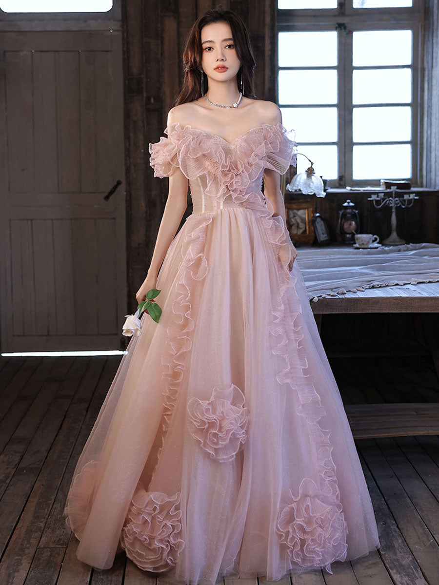 Pink tulle long prom dress, pink tulle evening dress Pink tulle long prom dress, pink tulle evening dress