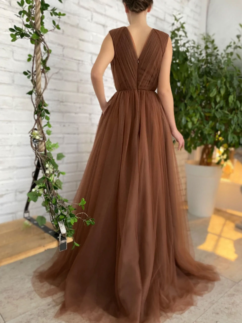 Simple Brown Long Prom Dresses, Brown Formal Evening Dresses