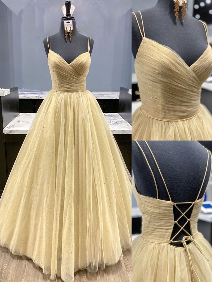 Gold tulle sweetheart prom dress tulle formal dress