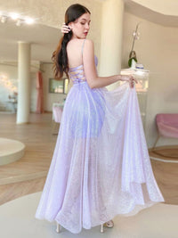 A-Line Purple Tulle Long Prom Dress, Purple Tulle Formal Evening Dress