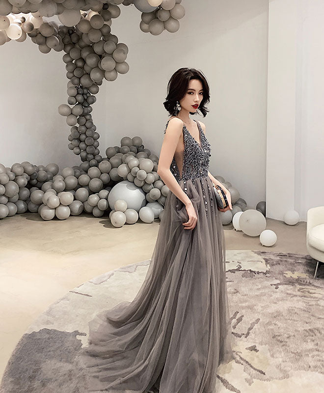 gray prom dress Dresses,laceprom Dress,lace Prom Dress,gray Prom Dresses,formal Gown,ball Gown Evening Gowns,modest Party Dress,prom Gown For Teens Perfect for making a stunning impression. Gray Scoop Neckline Tulle Sequins
