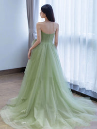 Green tulle lace long prom dress green tulle formal evening dress