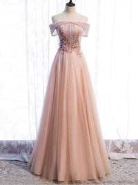 Pink tulle sequin long prom dress pink tulle formal dress