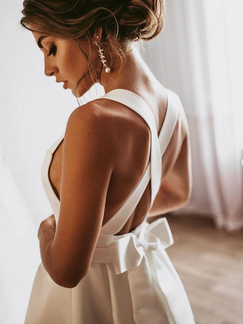 Simple White satin long prom dress white backless evening dress toptby Simple White satin long prom dress white backless evening dress toptby