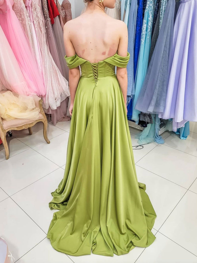 Simple green off shoulder satin long prom dress, green evening dress toptby Simple green off shoulder satin long prom dress, green evening dress toptby