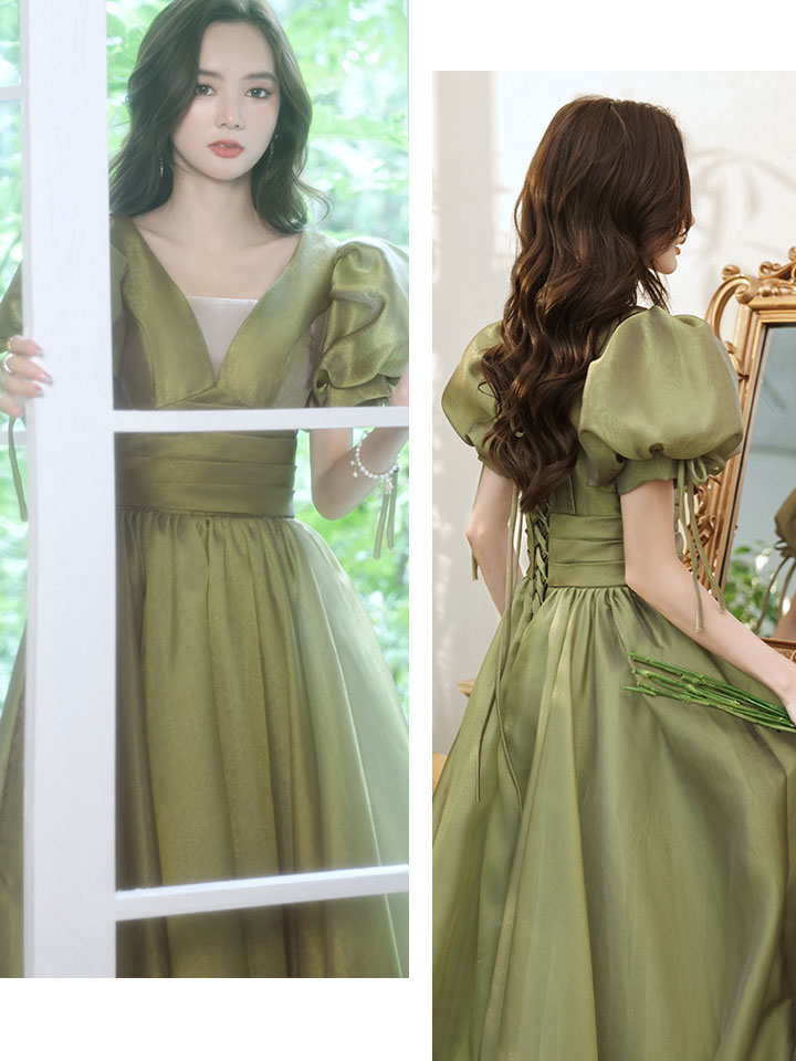 Elegant green tulle long prom dress, green tulle formal dress