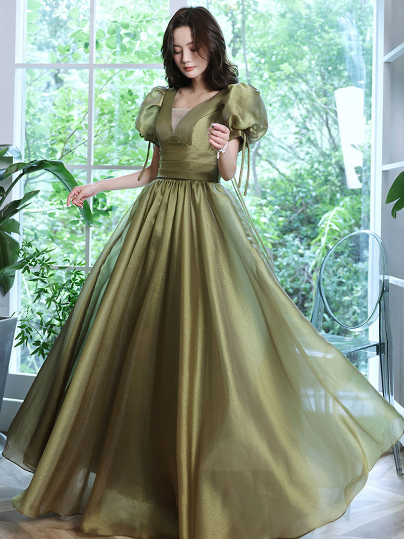 Elegant green tulle long prom dress, green tulle formal dress