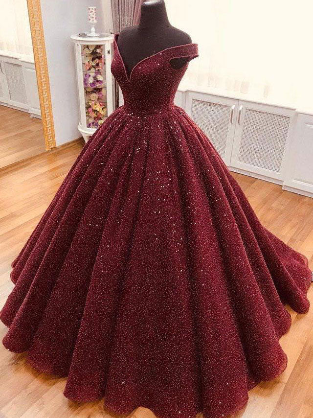 Burgundy tulle sequin long prom dress, tulle burgundy formal dress