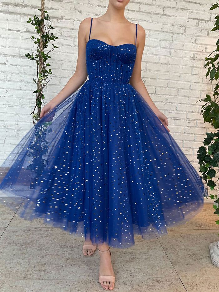 Blue sweetheart neck tulle short prom dress, blue bridesmaid dress